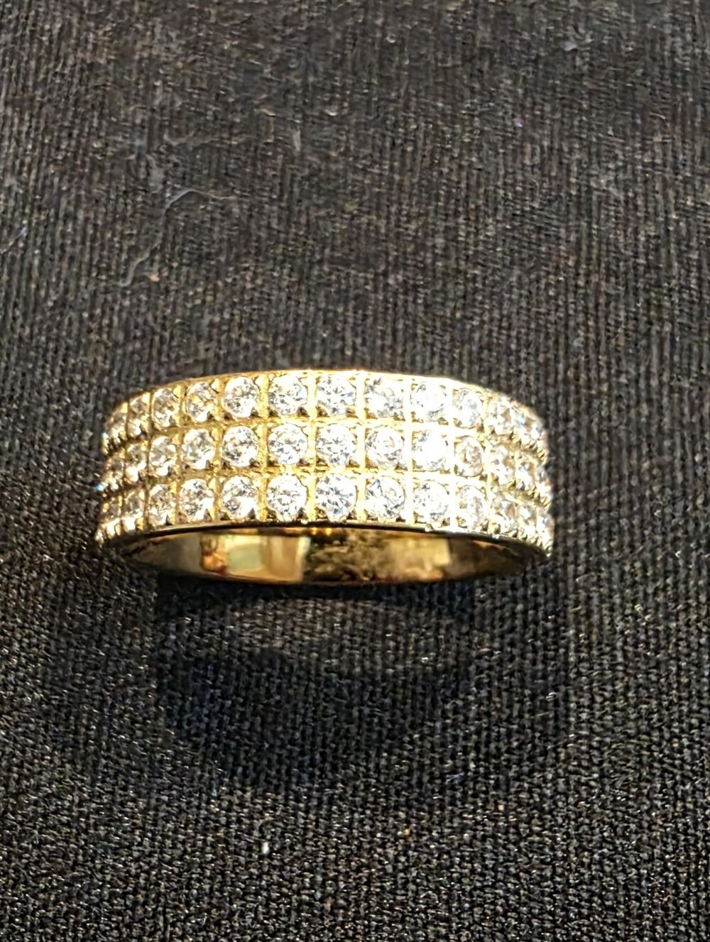 CENDRÉ Triple Row CZ Diamond pavé Band Ring 14k Goldplated New